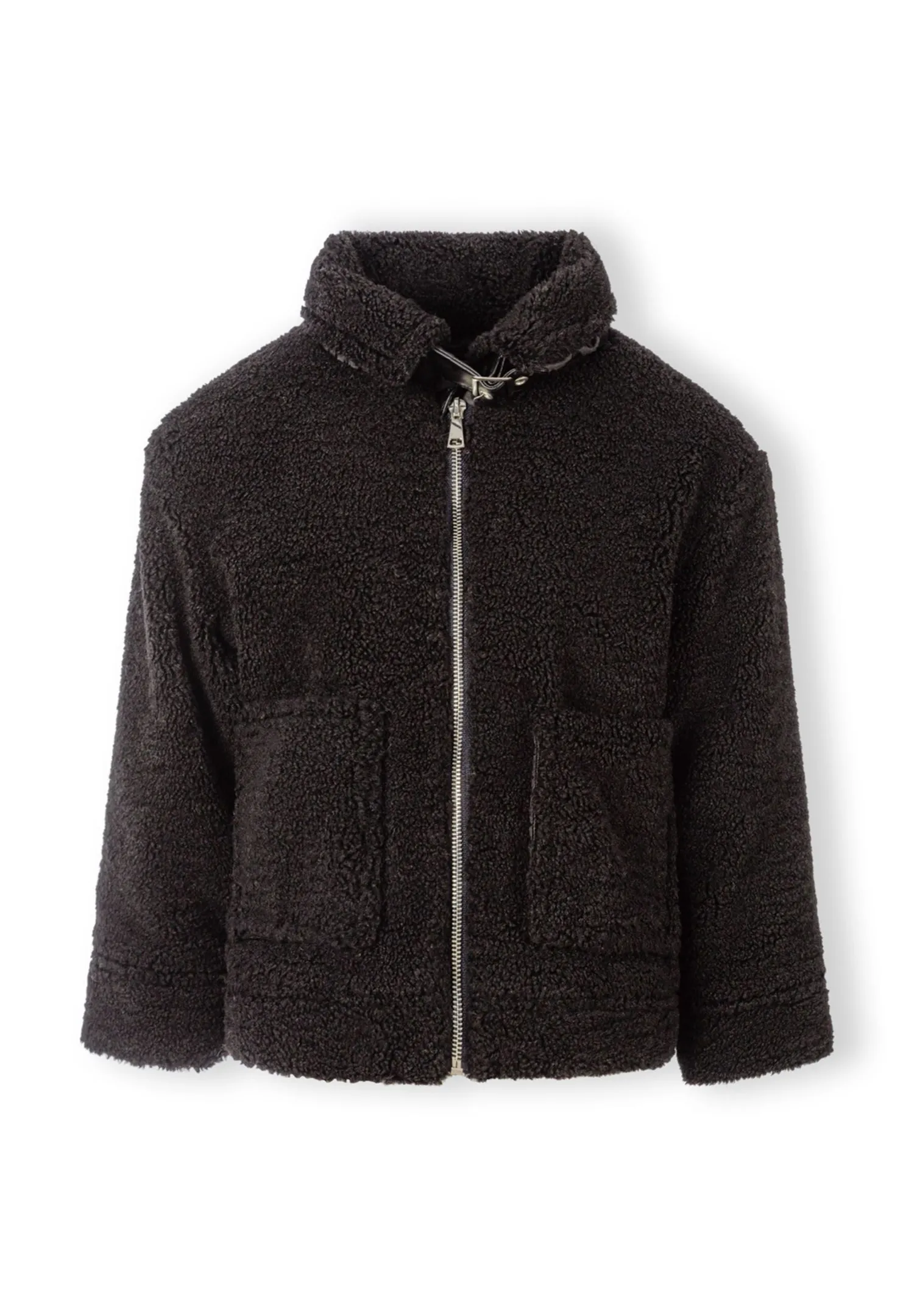 Minoti 43234 teddyjakke sort pige fleece hætte