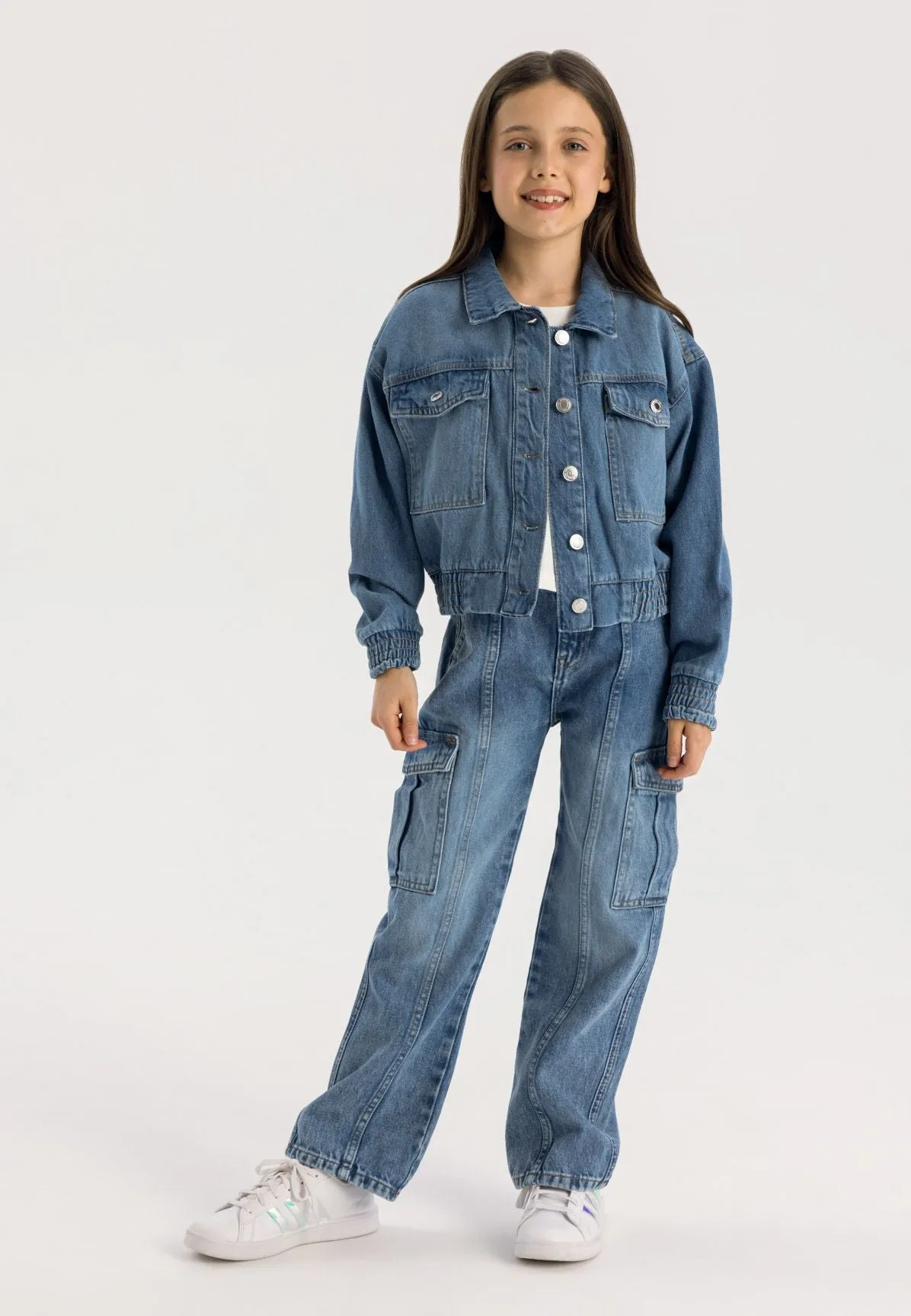Minoti 42711 jeansjakke blå kort piger
