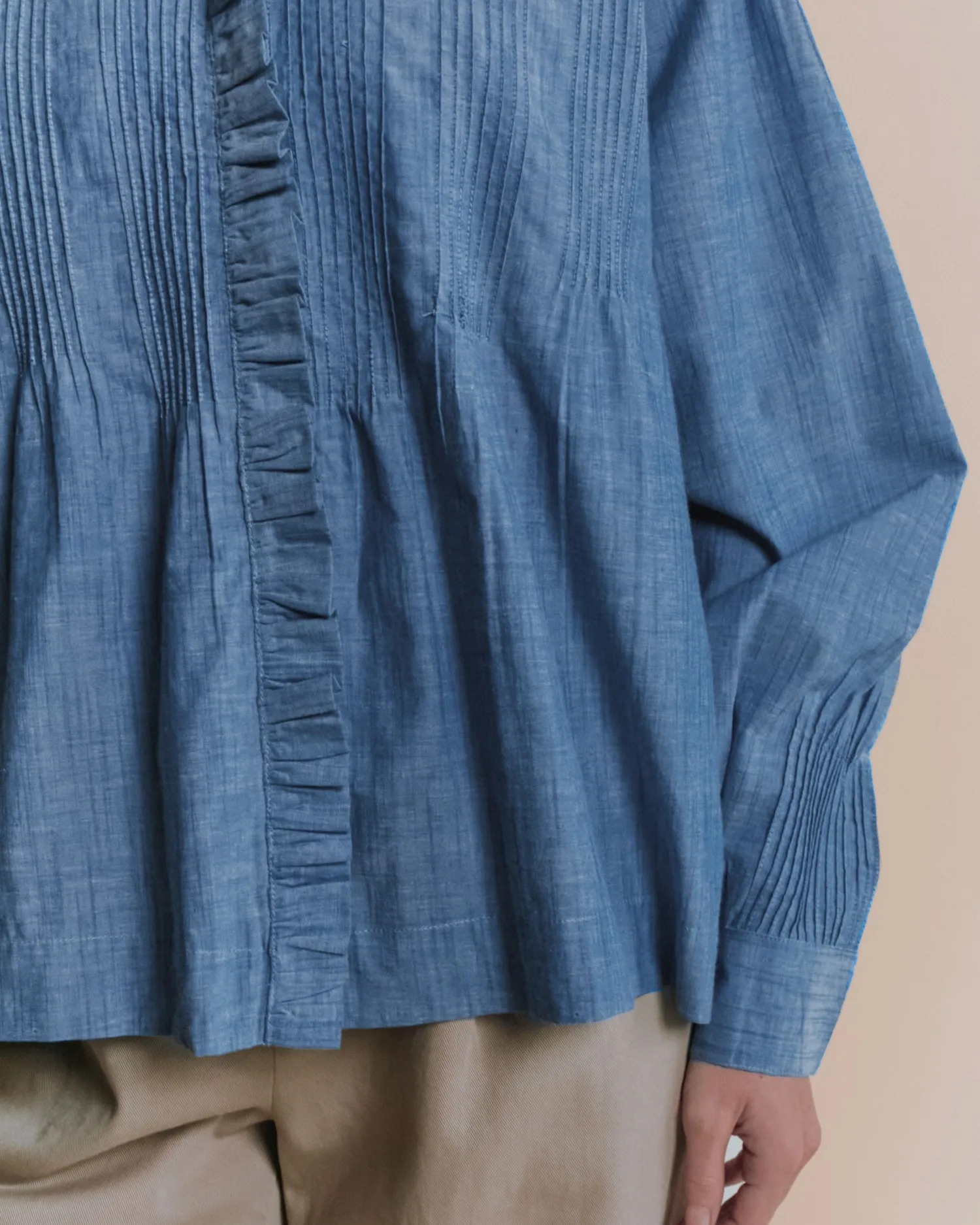 Emile et Ida Ella bluse chambray blå plisseret