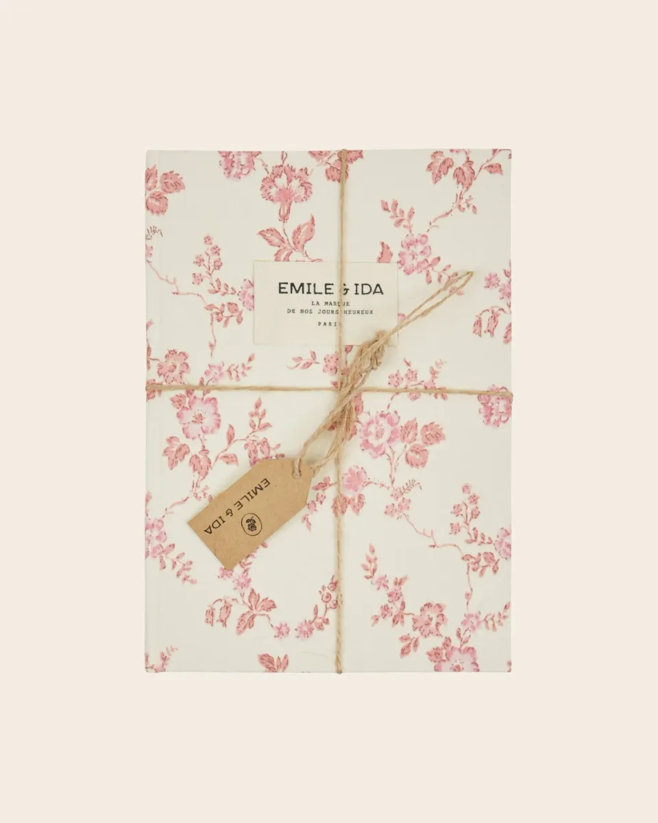 Emile et Ida Fleuri notesbog ecru med rosa blomster
