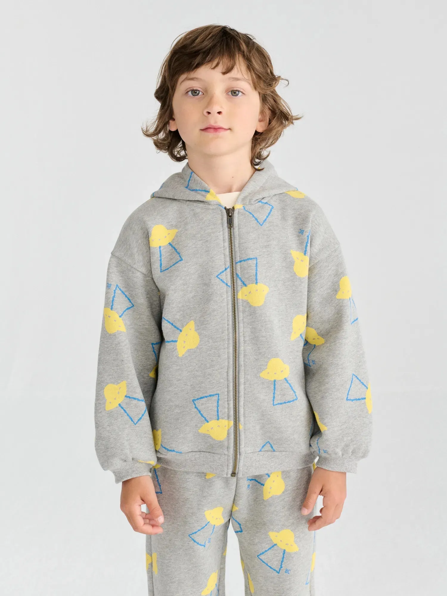 Bobo Choses Pixel Abduction All Over Zipped Hoodie hættetrøje grå