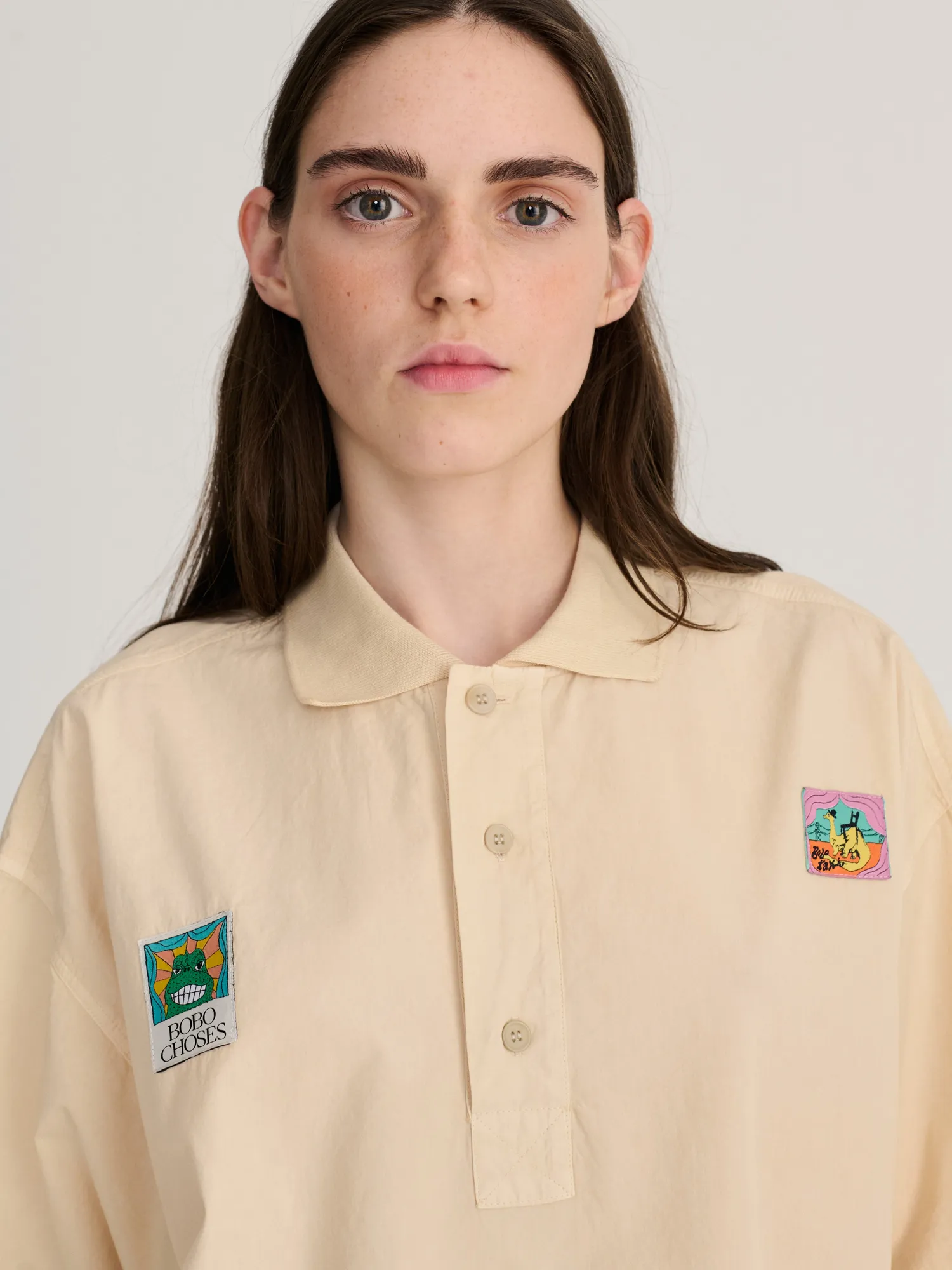Bobo Choses Labelled oversize poplin polo shirt offwhite M