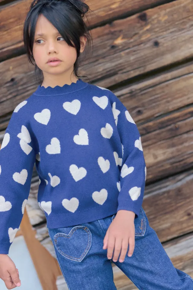 Bonton Mila pullover blå hvidt hjertemønster