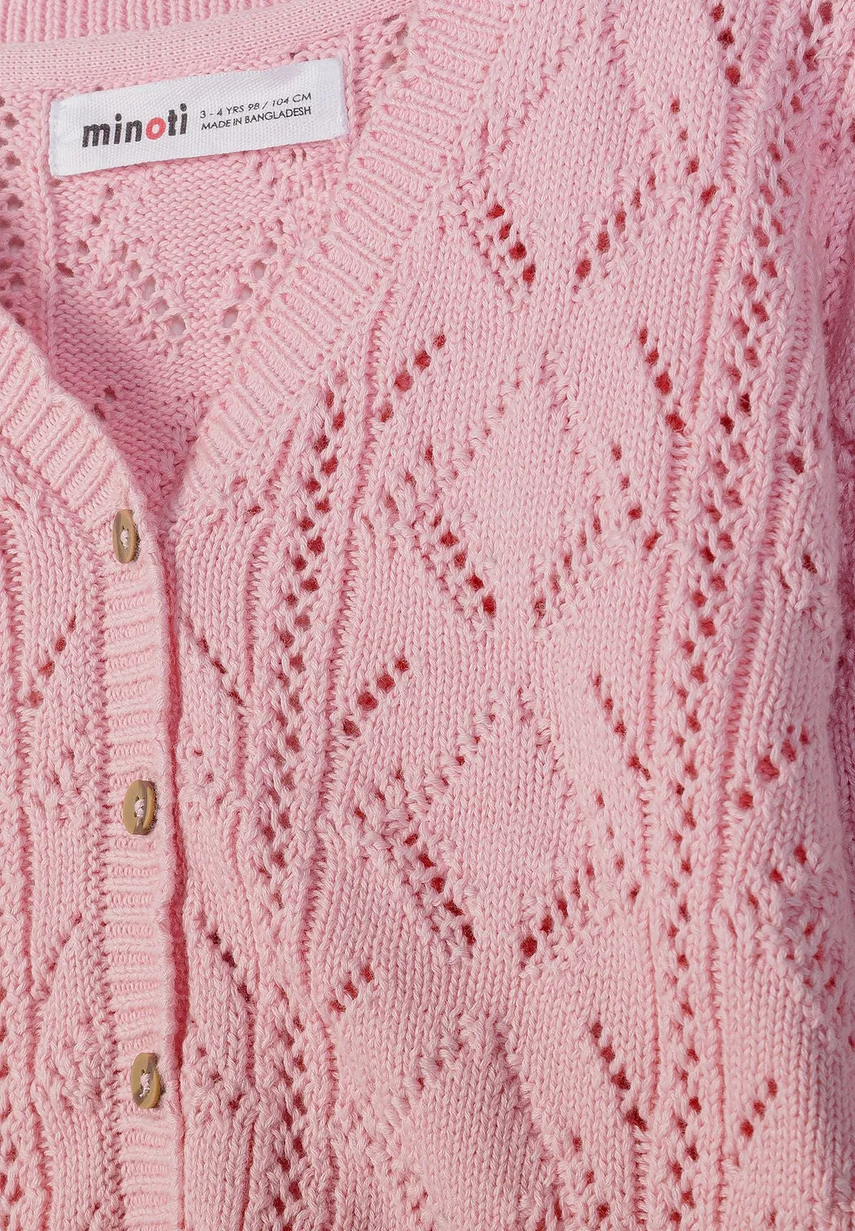 Minoti 44704 strikcardigan lyserød pointelle til piger