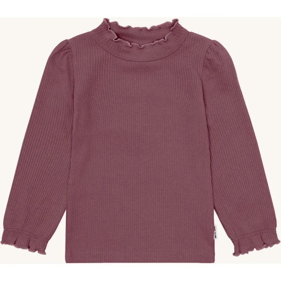 Hust & Claire HCAmma Solid bluse langærmet plum flæse