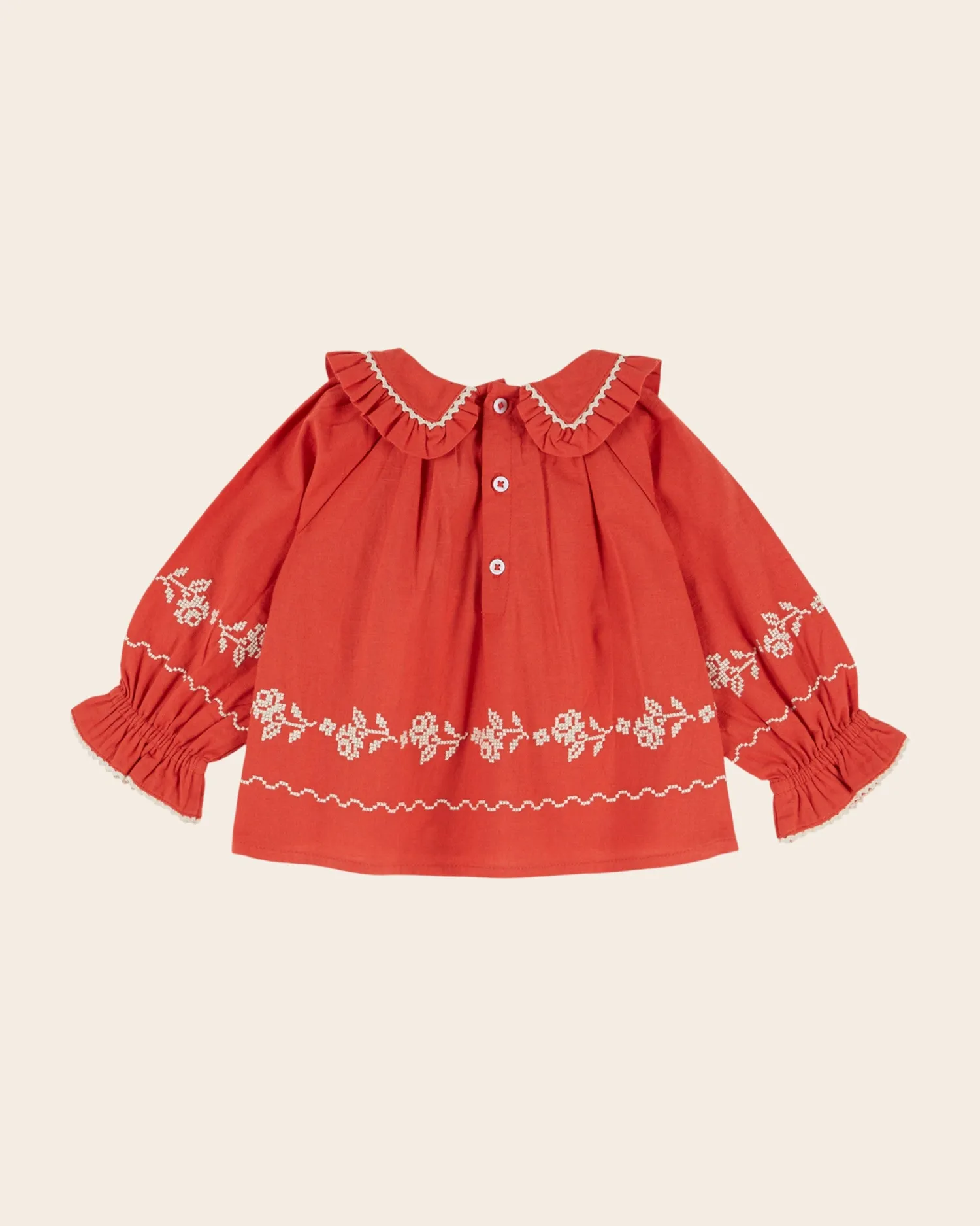 Emile et Ida babybluse rød flæsekrave øko