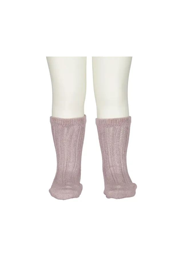 MarMar Pointelle knæstrømper Airy Purple hulmønster