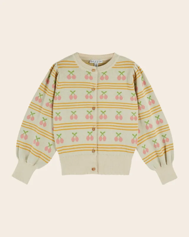 Emile et Ida Jacquard cerises cardigan beige økologisk bomuld