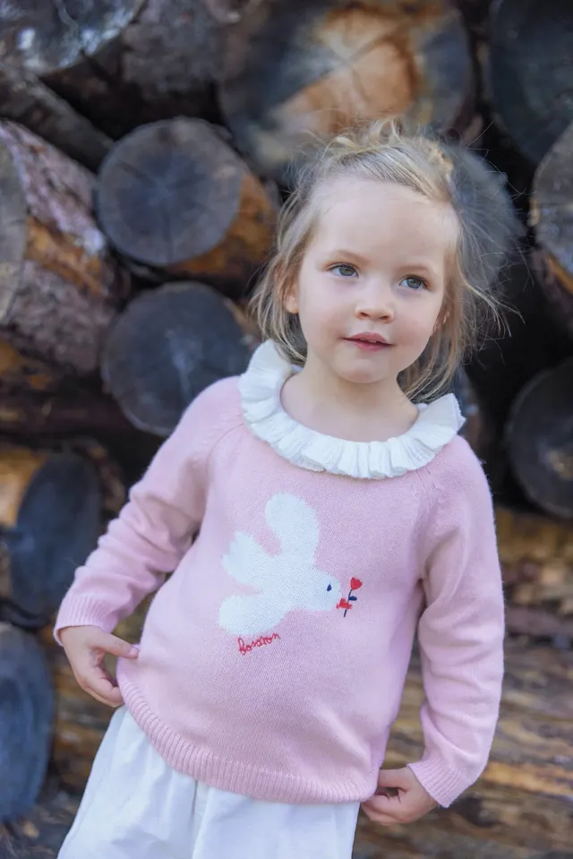 Bonton Lily Bird striktrøje rosa fugl 3M-3A