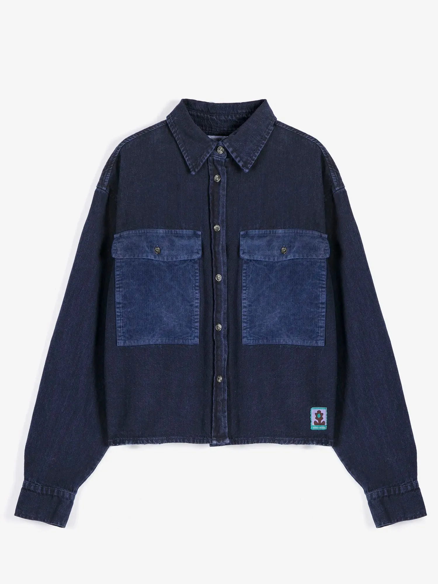 Bobo Choses Big corduroy pockets light denim skjorte lyseblå bomuld
