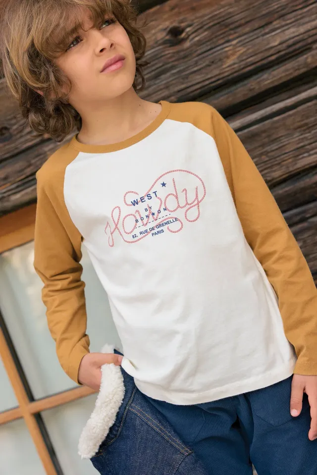 Bonton Tipi Howdy T-shirt langærmet brun 100% bomuld