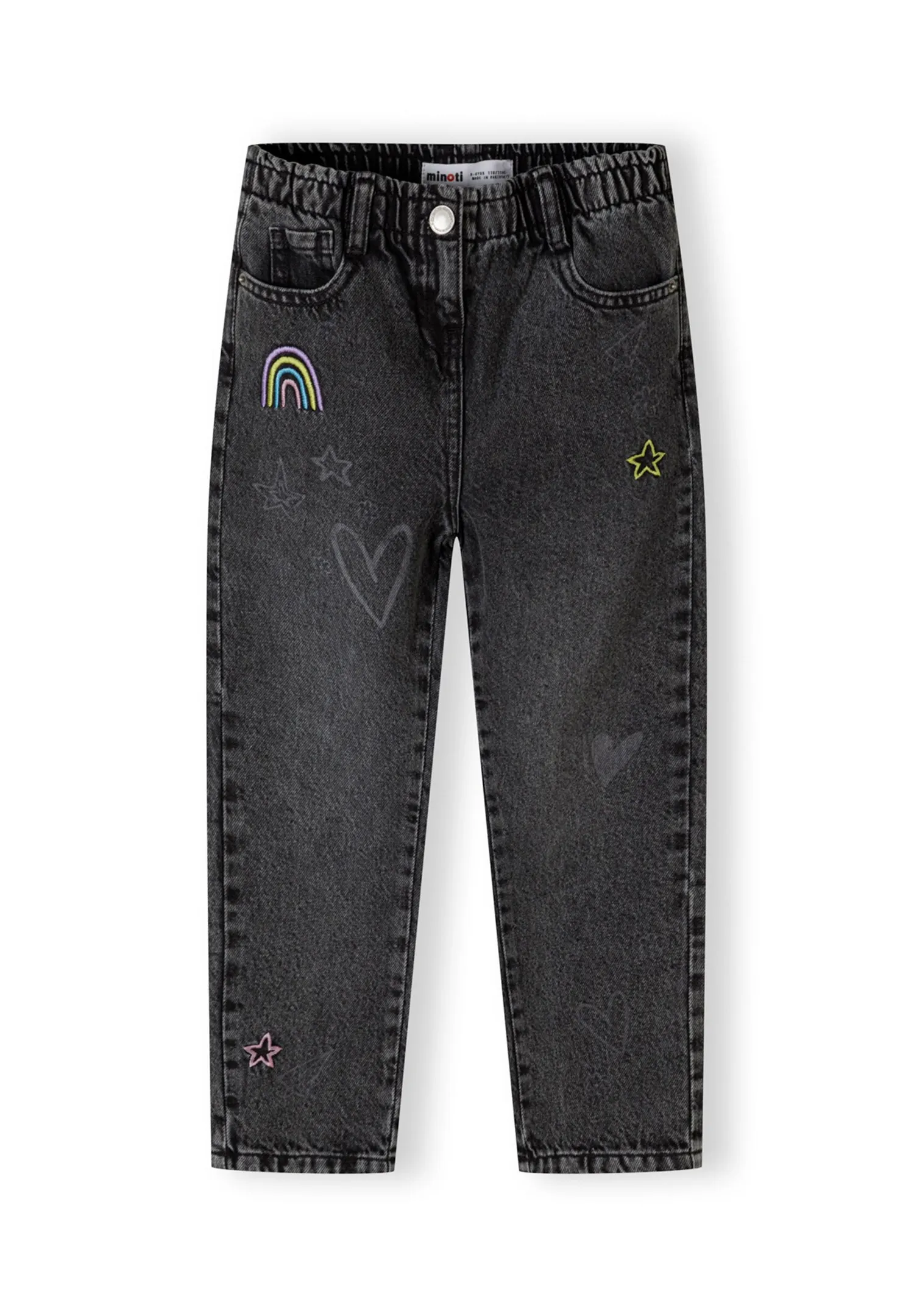 Minoti 43844 jeans sort broderi straight
