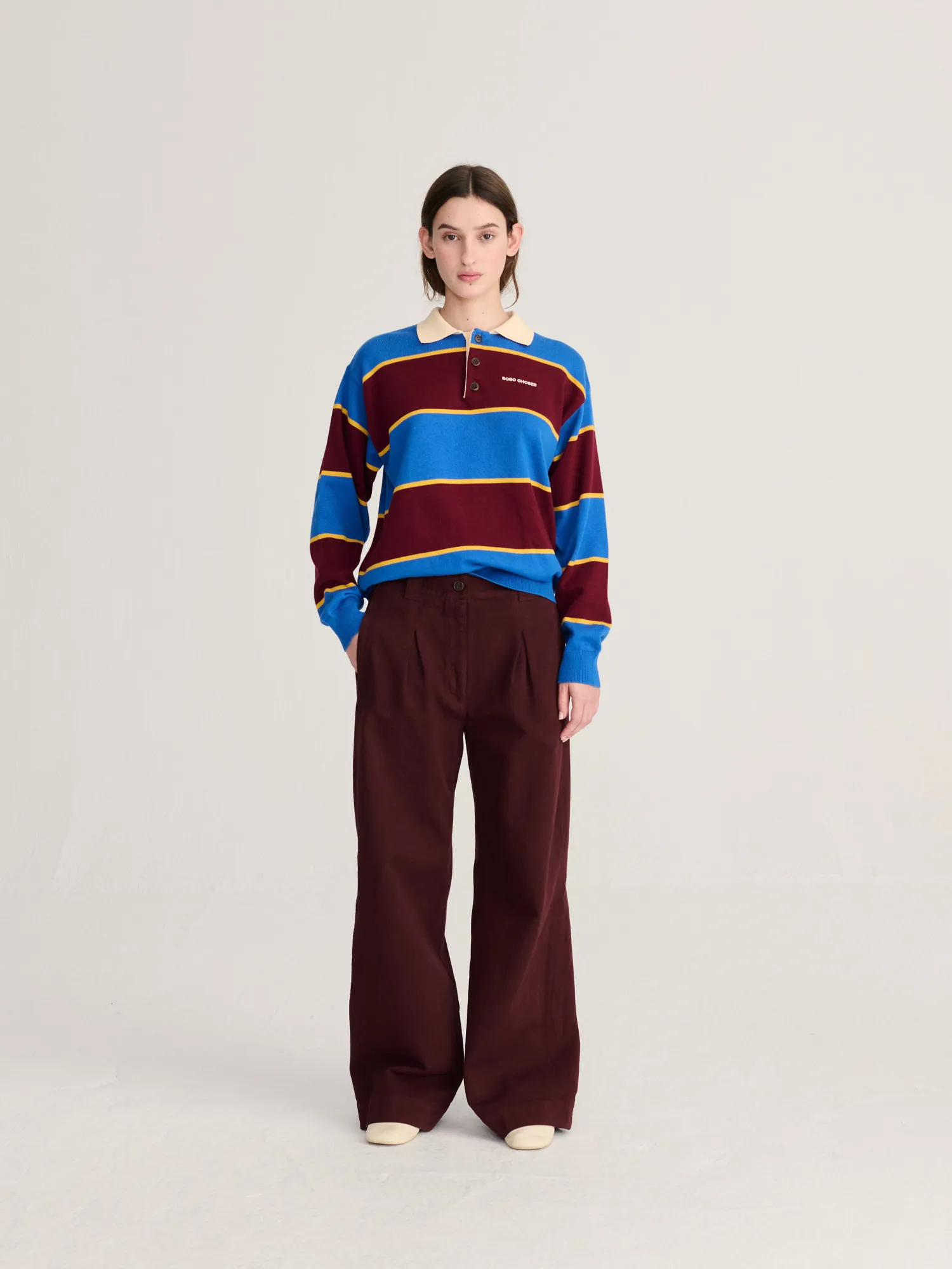 Bobo Choses Striped Cotton Polo striktrøje blå økologisk bomuld