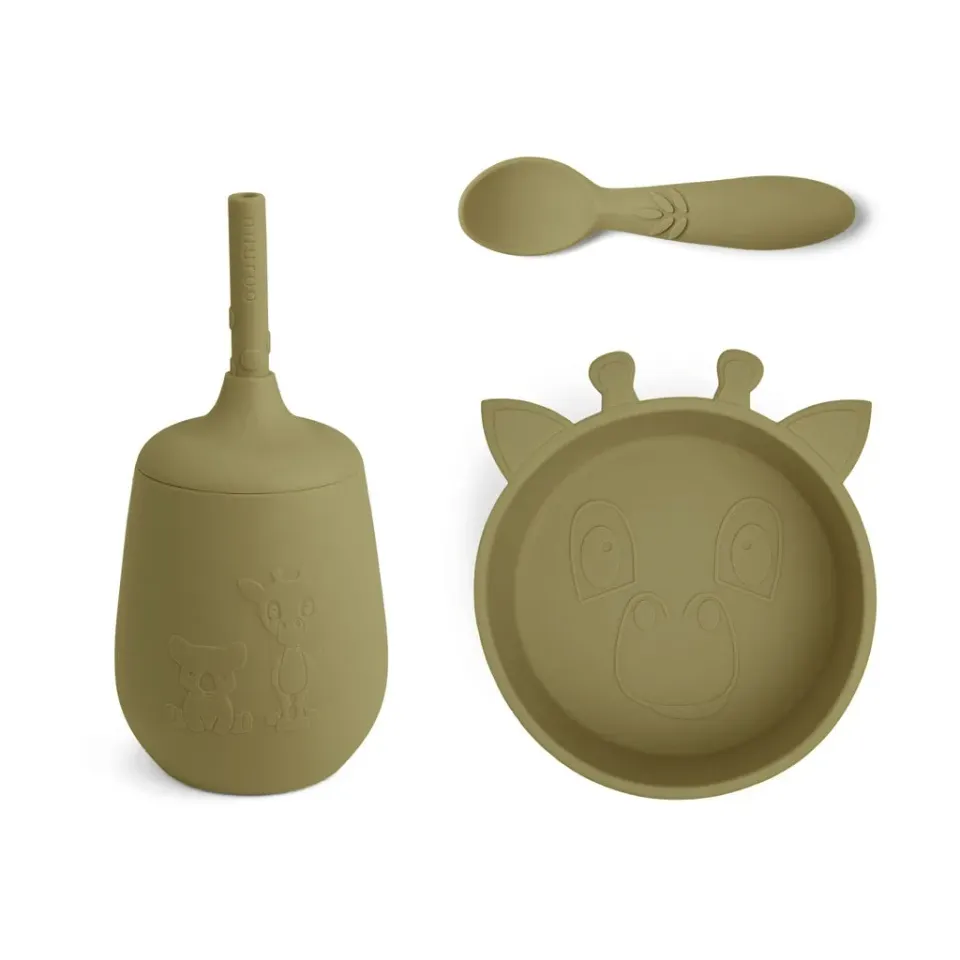 nuuroo Blue spisesæt 3-pak olive green silikone