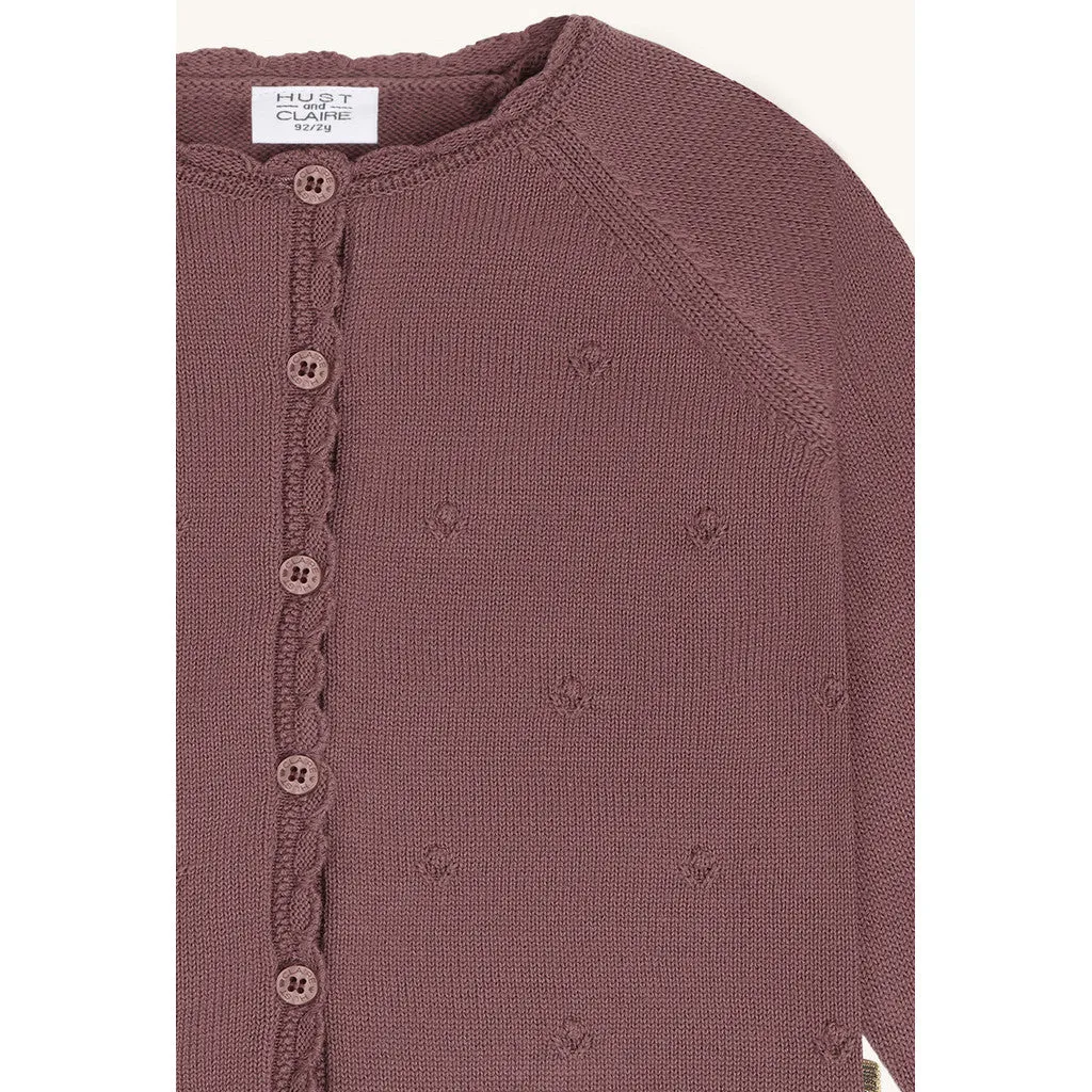 Hust & Claire Cilja Pointelle cardigan Plum økologisk bomuld