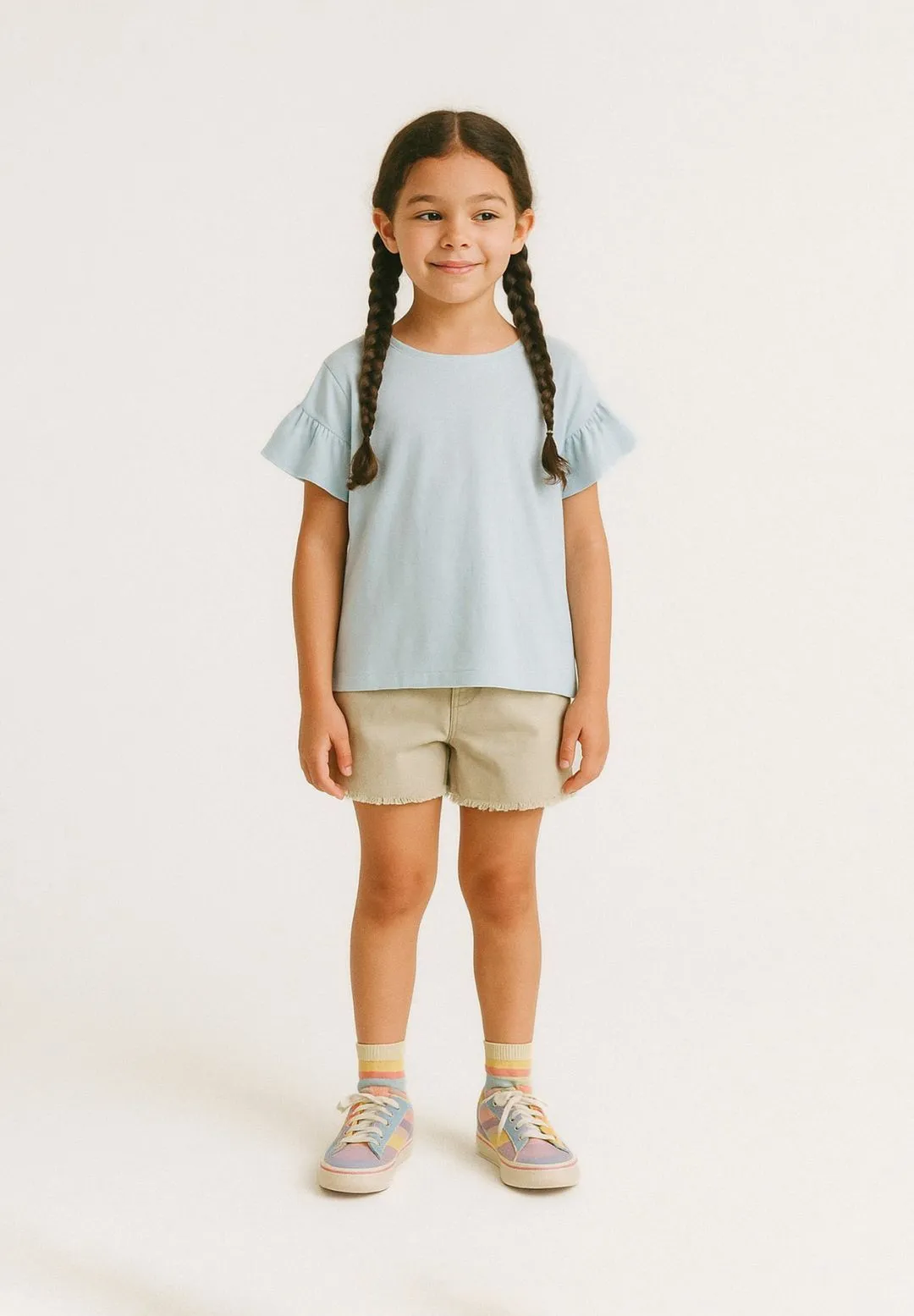 Minoti 38835 pige shorts stone bomuldstwill
