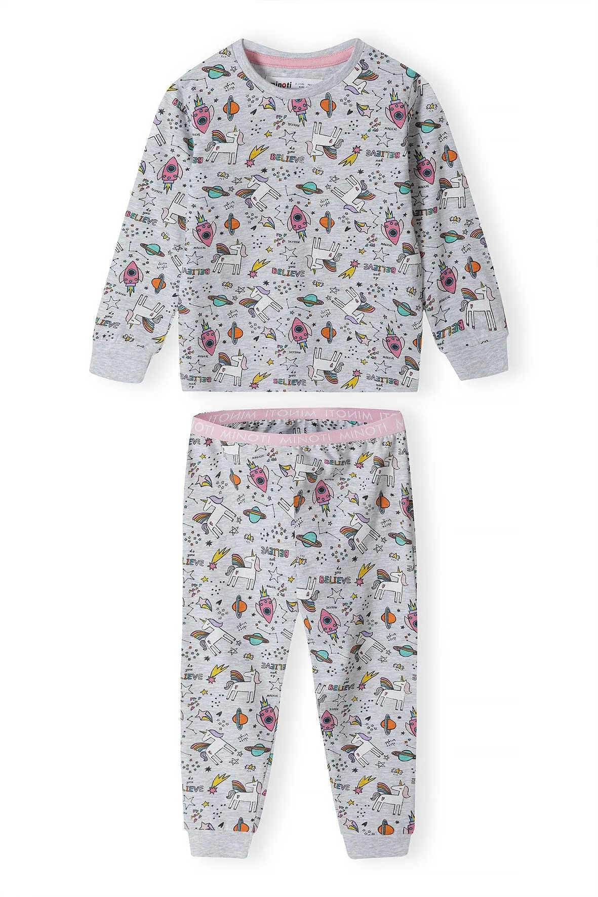Minoti 39875 pyjamas grå enhjørning bomuld