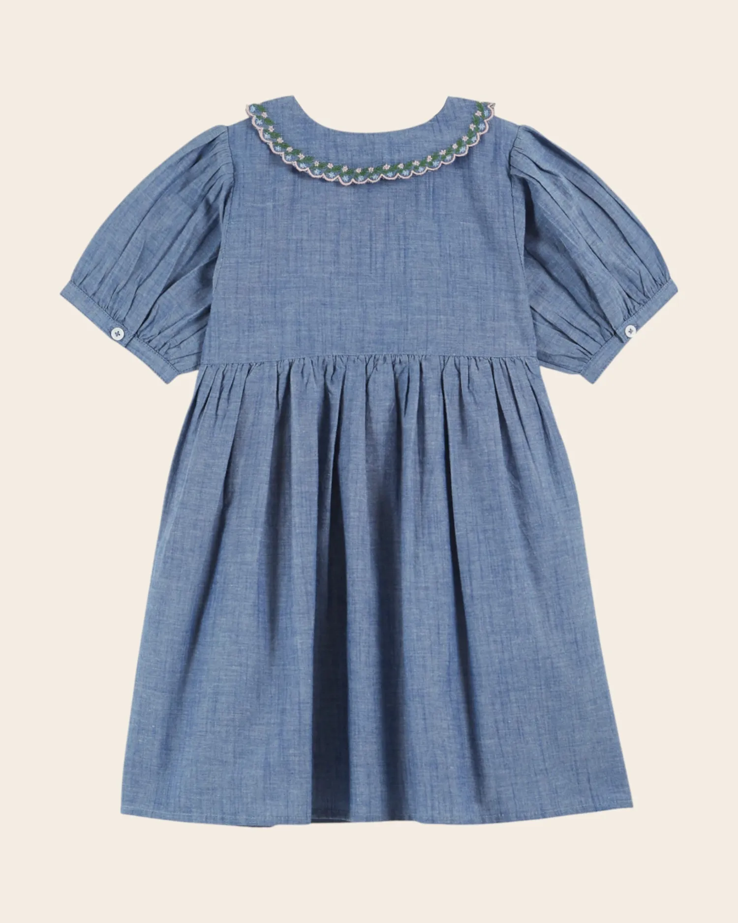 Emile et Ida Brodé smocké chambray kjole blå bomuld