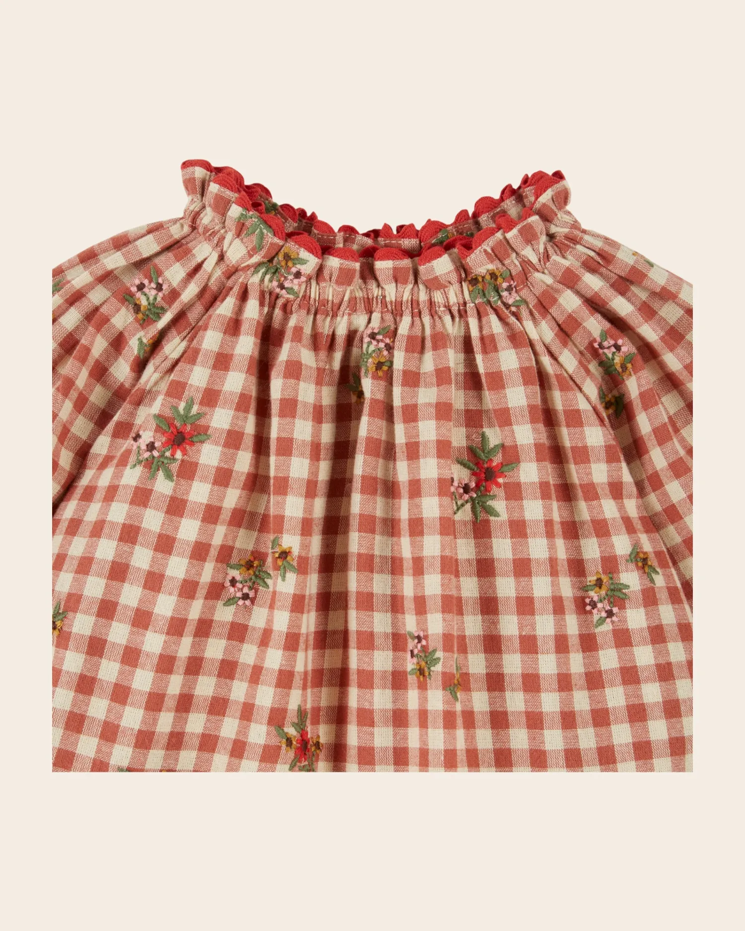 Emile et Ida Brodée Vichy bluse terracotta broderet