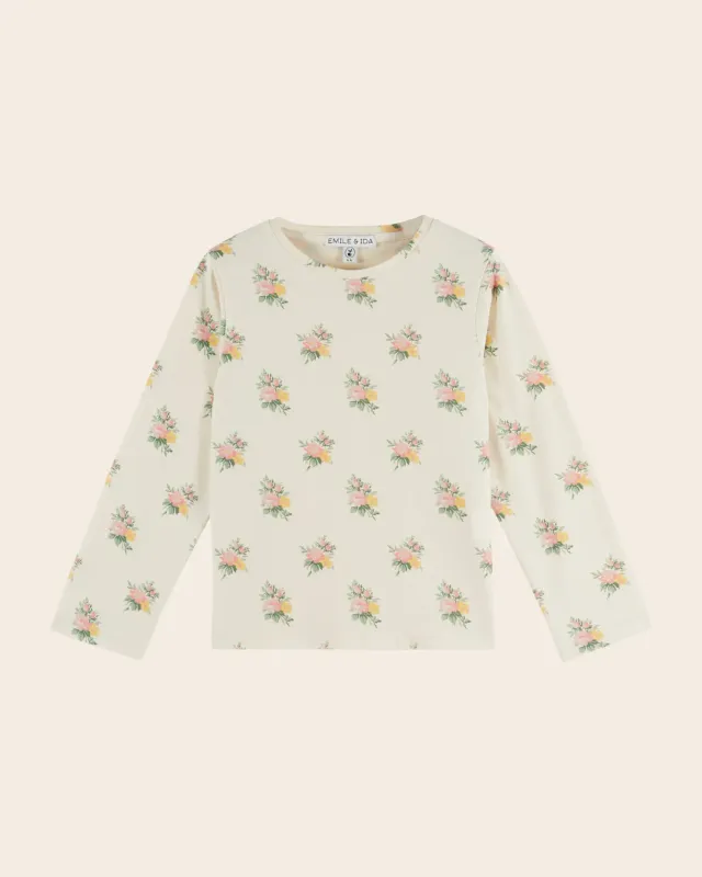 Emile et Ida Fleurs langærmet t-shirt ecru blomstret