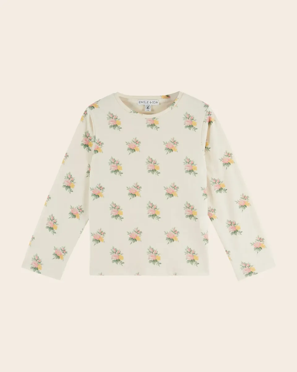 Emile et Ida Fleurs langærmet t-shirt ecru blomstret