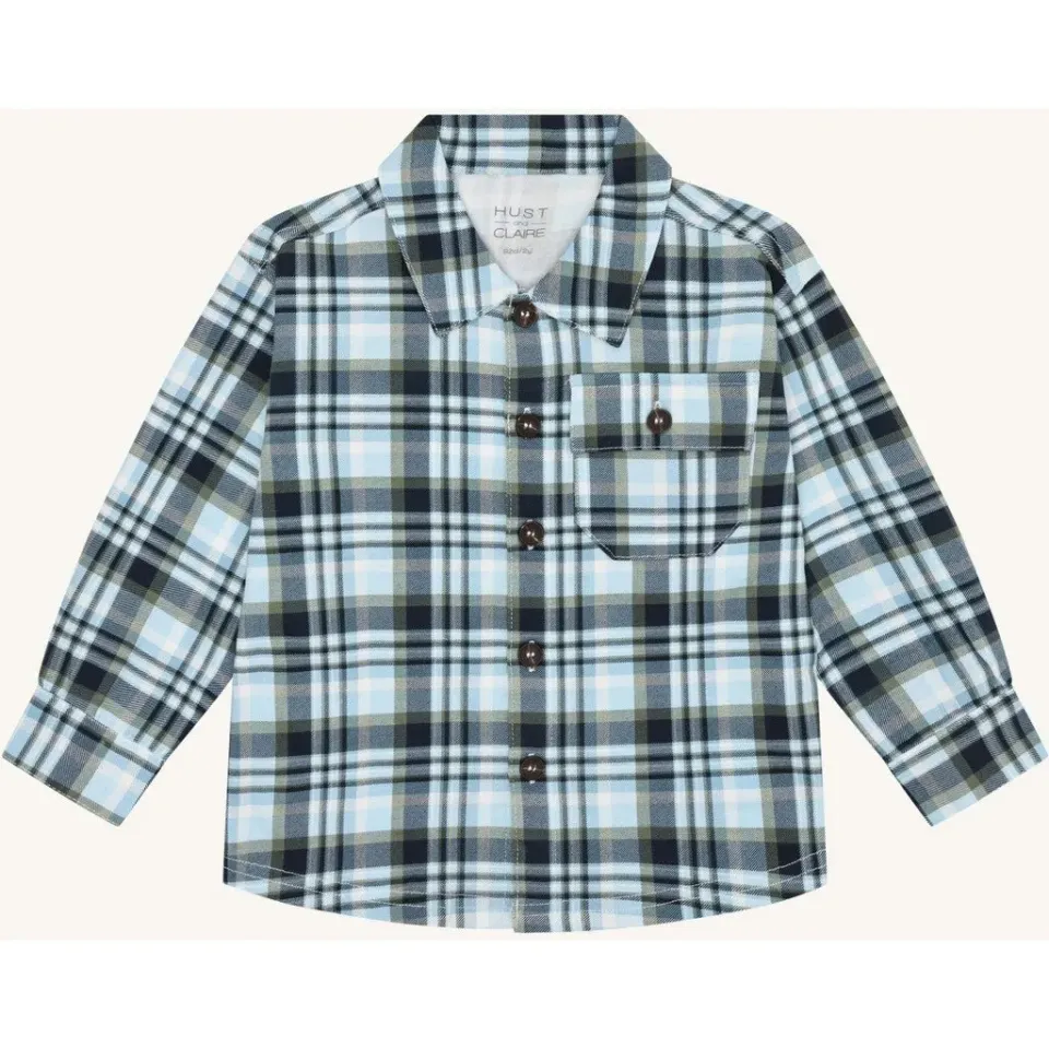 Hust & Claire Ravn Fall Check skjorte iron blue bomuld