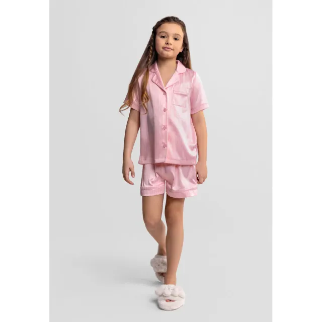 Minoti satin pyjamas rosa stribet polyester