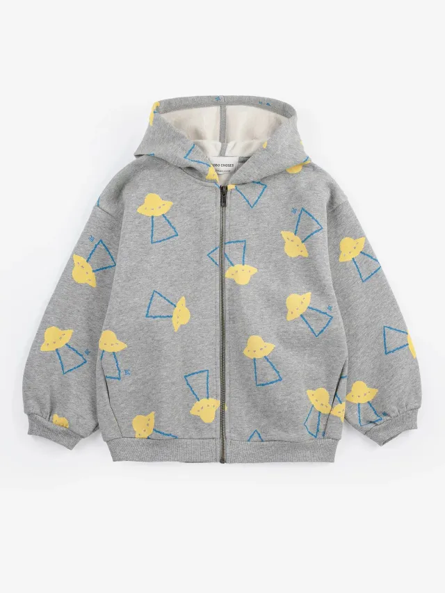 Bobo Choses Pixel Abduction All Over Zipped Hoodie hættetrøje grå