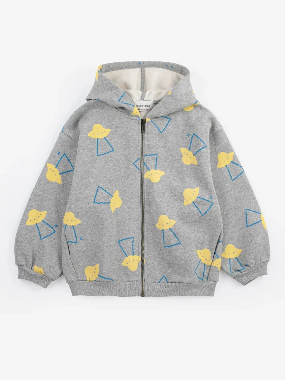 Bobo Choses Pixel Abduction All Over Zipped Hoodie hættetrøje grå