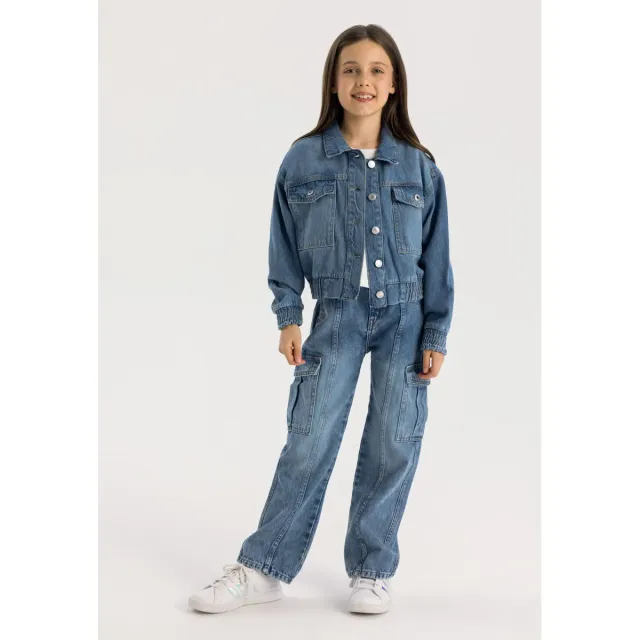 Minoti 42711 jeansjakke blå kort piger