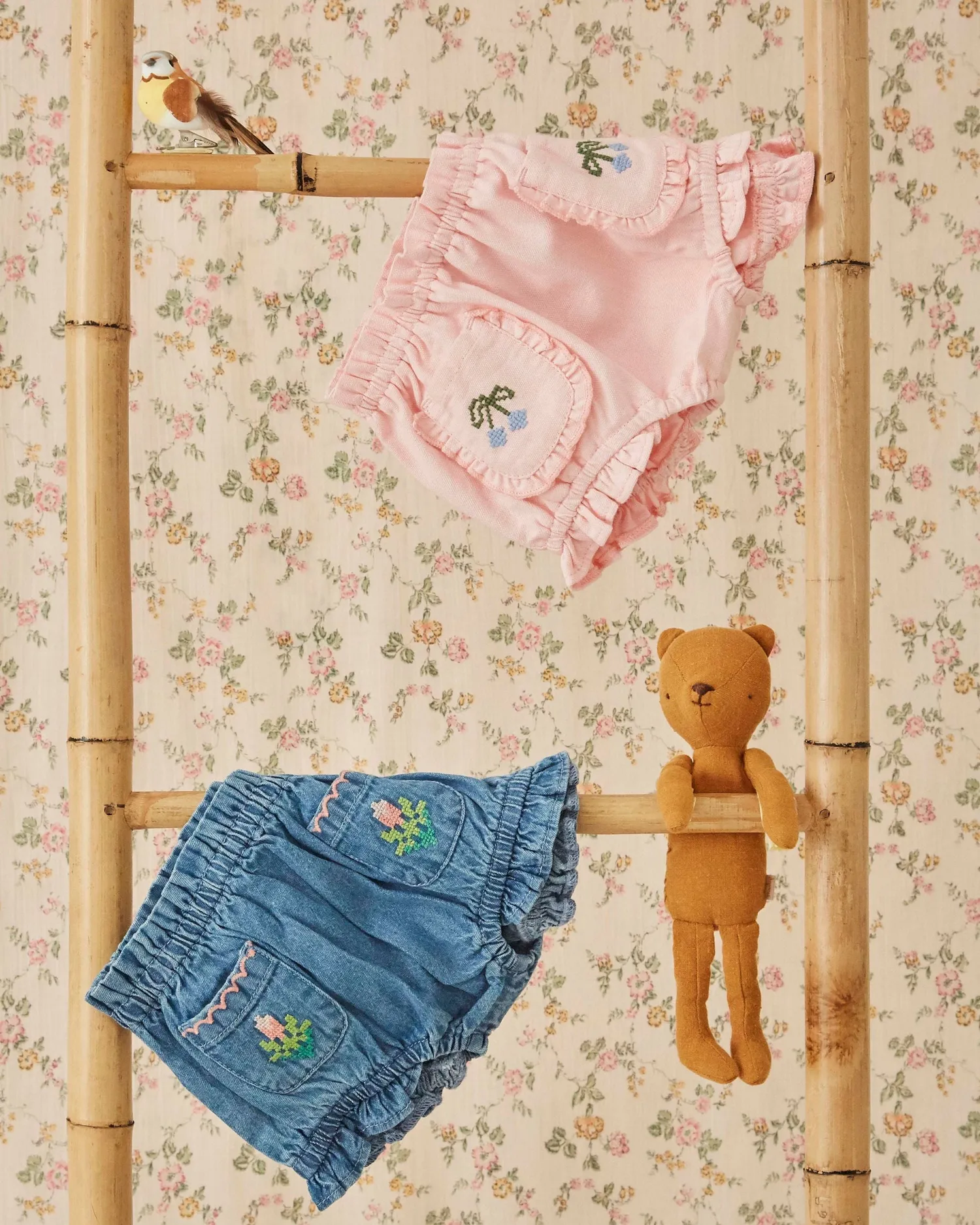 Emile et Ida Poches Brodees bloomer rosa økologisk bomuld