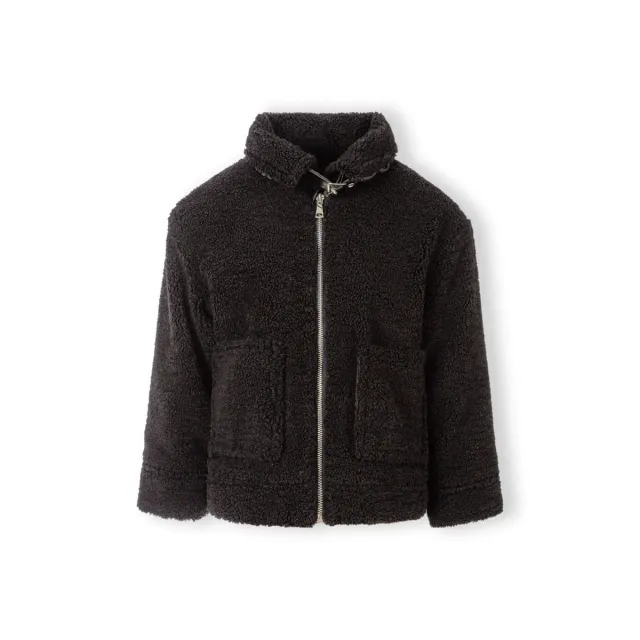 Minoti 43234 teddyjakke sort pige fleece hætte