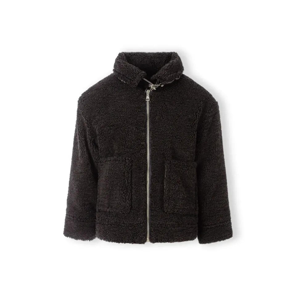 Minoti 43234 teddyjakke sort pige fleece hætte