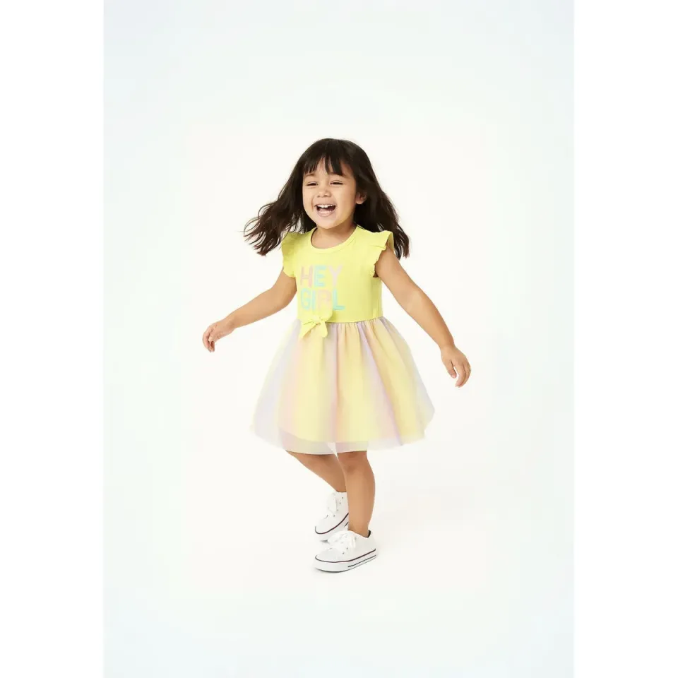 Minoti 40602 kjole gul jersey bomuld
