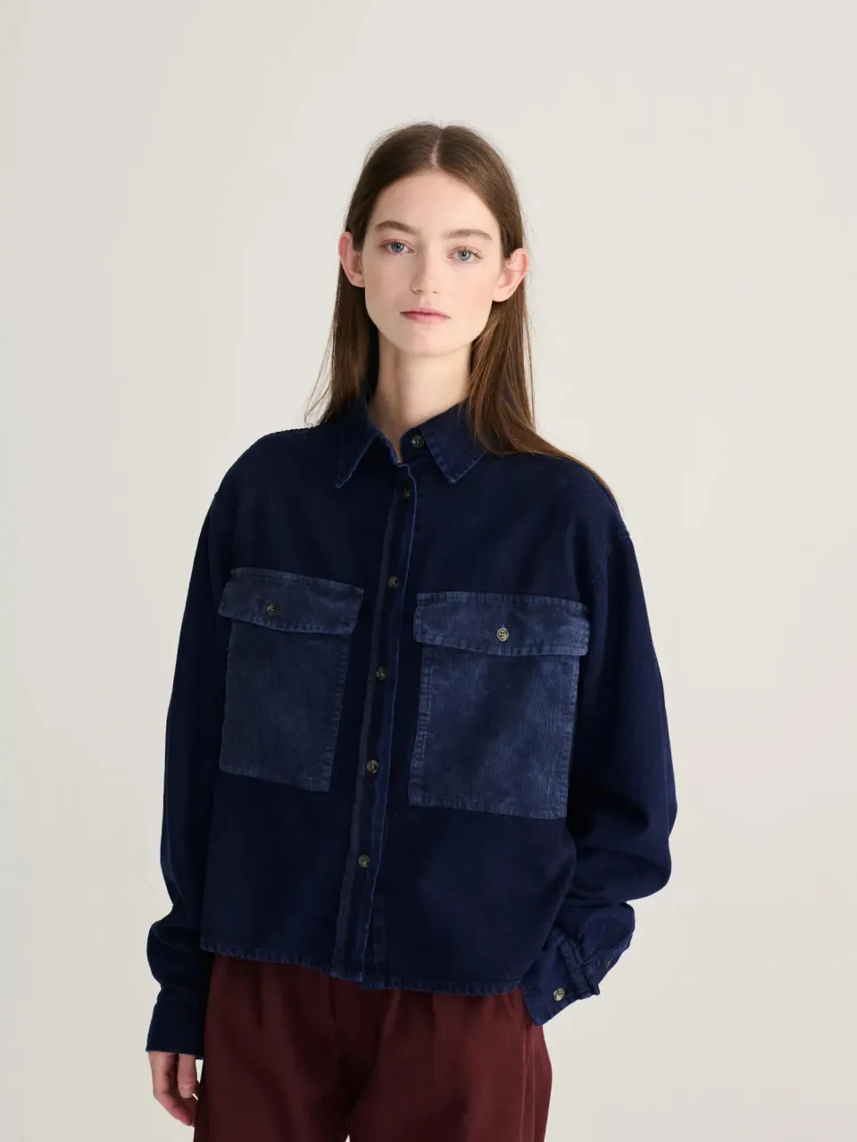 Bobo Choses Big corduroy pockets light denim skjorte lyseblå bomuld
