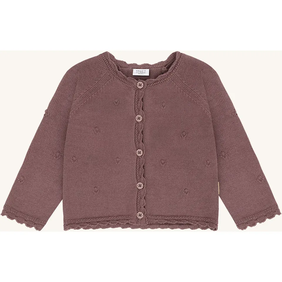 Hust & Claire Cilja Pointelle cardigan Plum økologisk bomuld