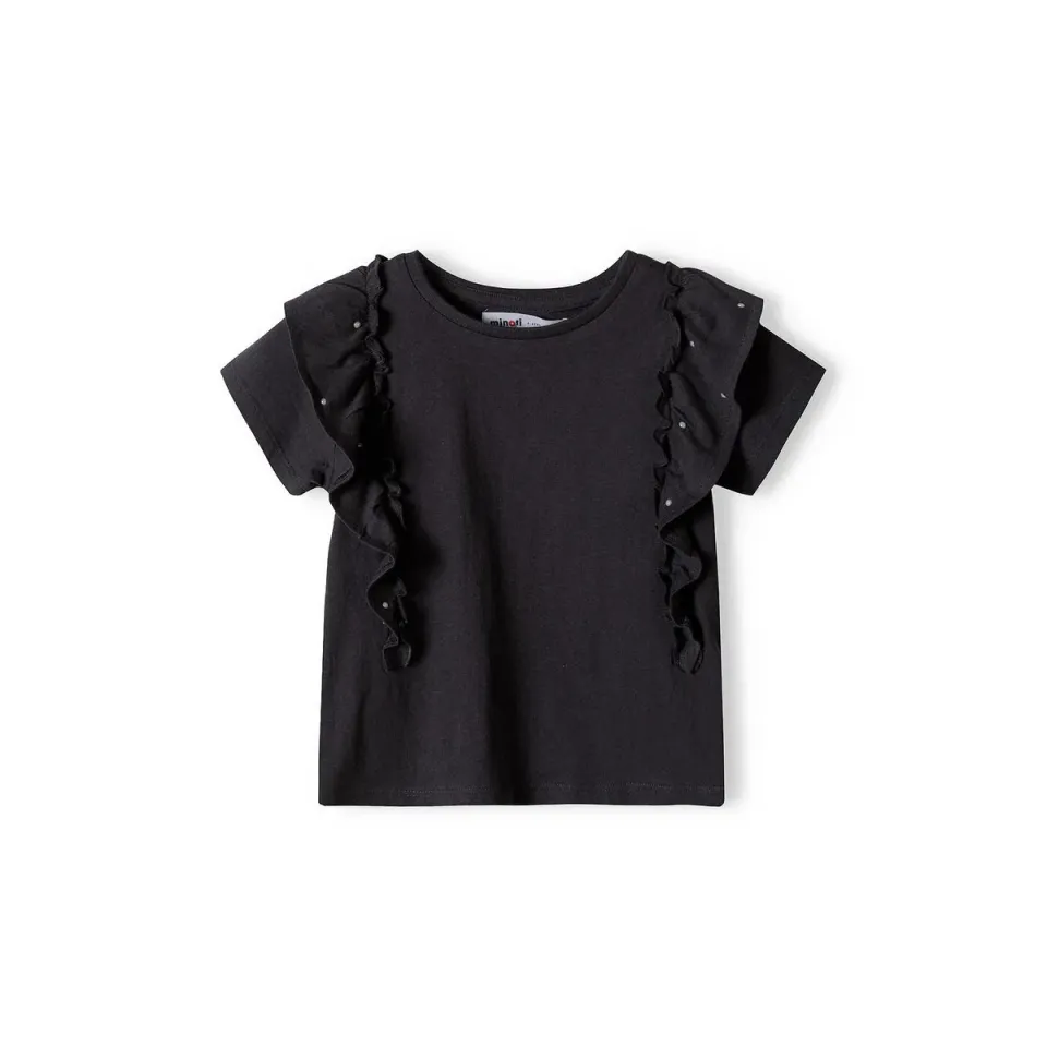 Minoti 38289 t-shirt til piger sort flæse perler