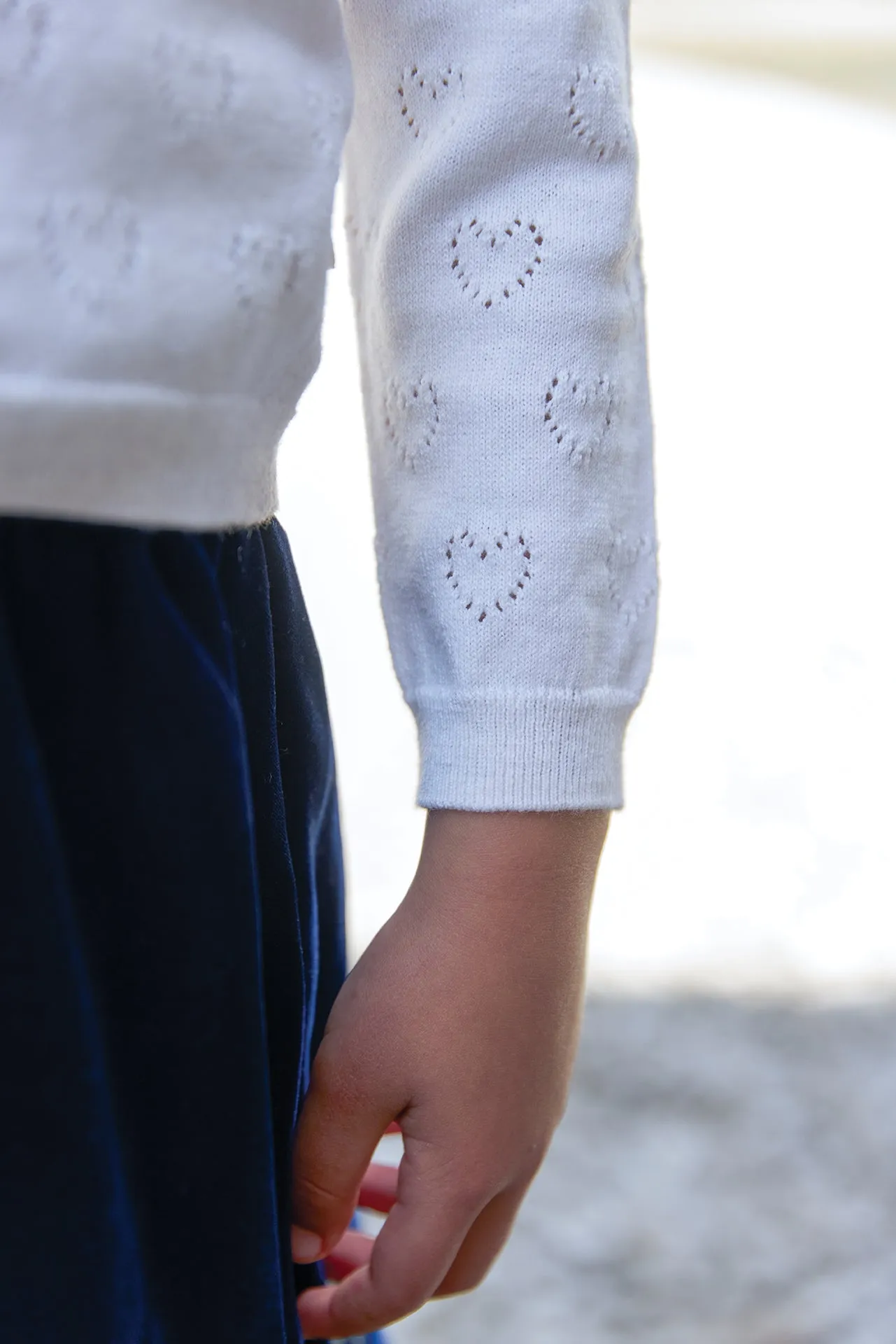 Bonton Lilou Coeur cardigan ecru hulmønster 4-14A