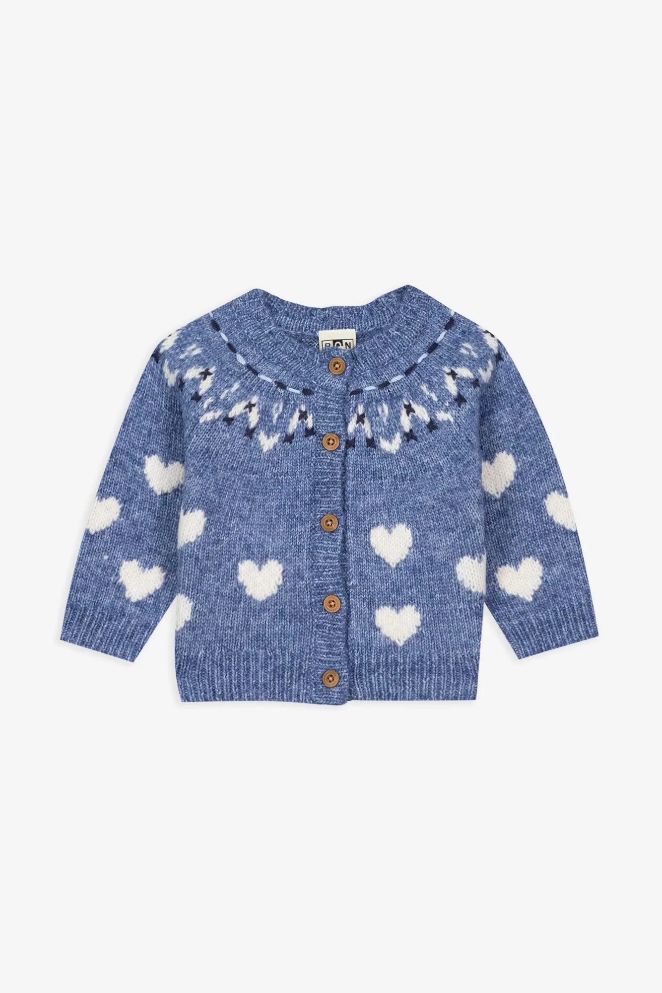 Bonton Pastel Blue vest til baby lyseblå uld hjerter