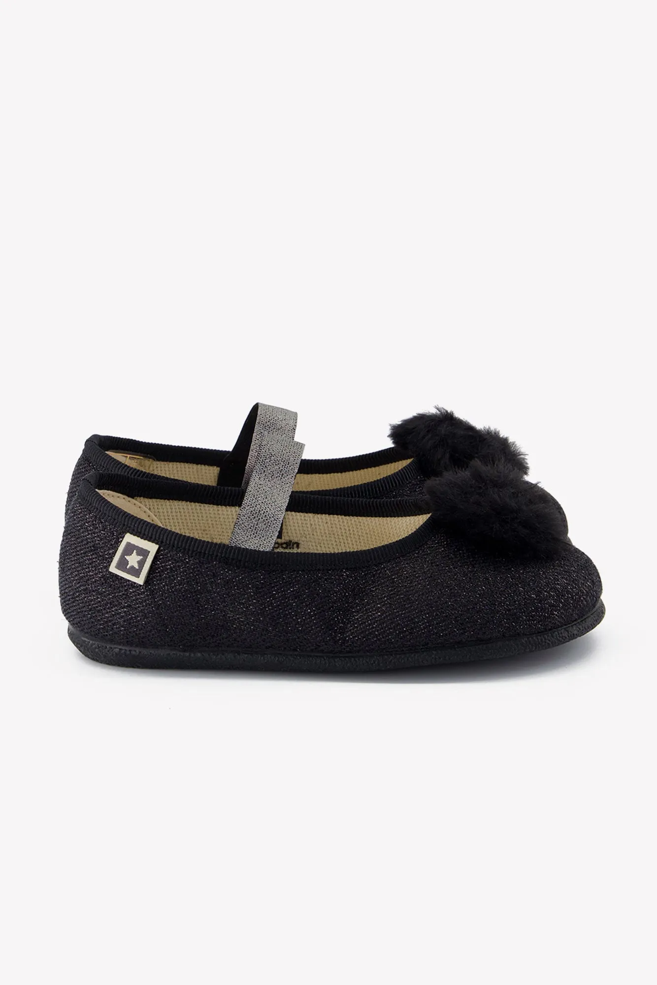 Bonton Pomponette ballerina sort pompon pige