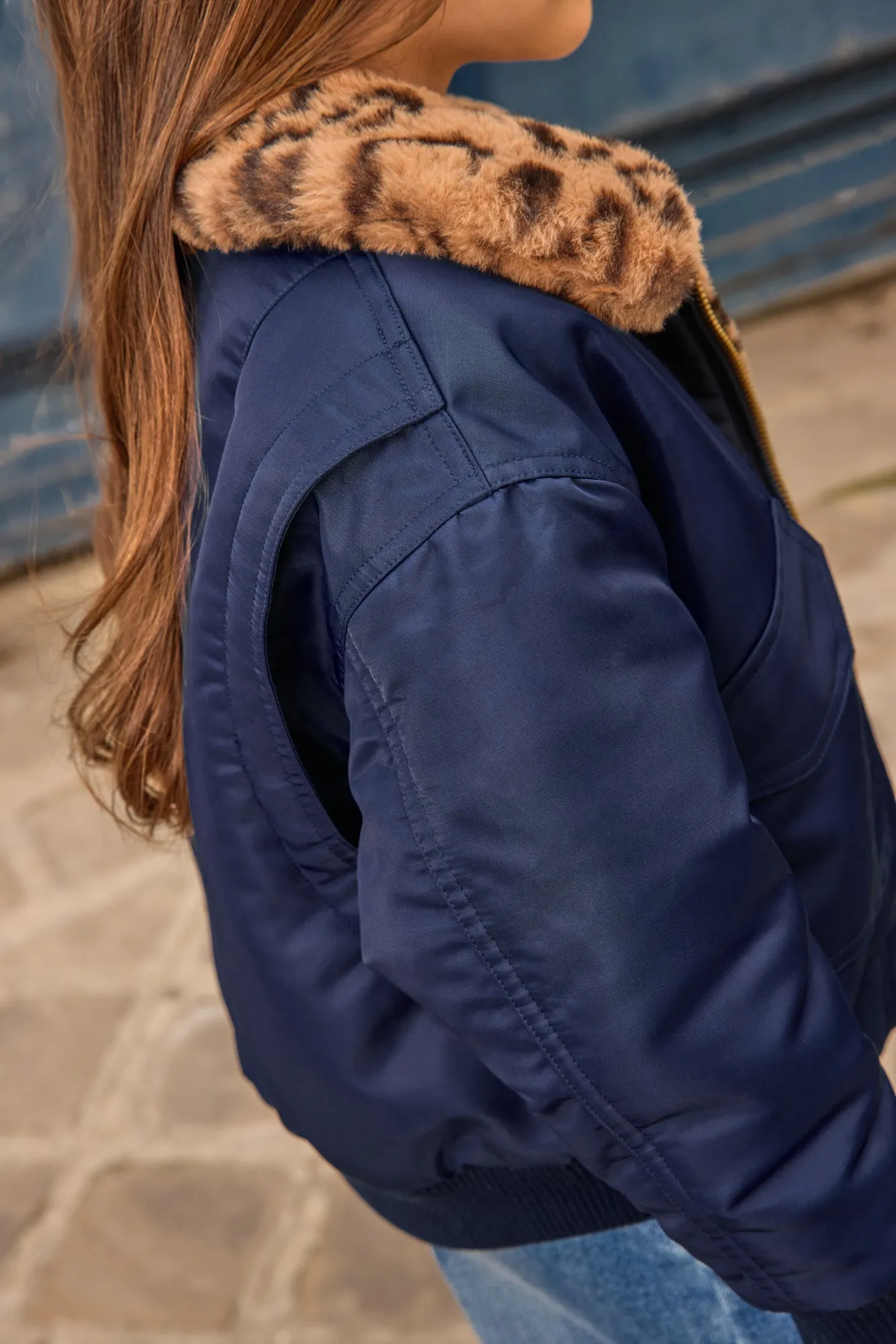 Bonton Joyce bomberjakke navy sherpakrave børn