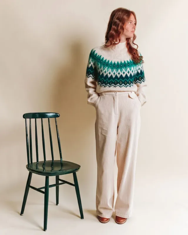 Emile et Ida Jacquard pullover ecru grøn uld