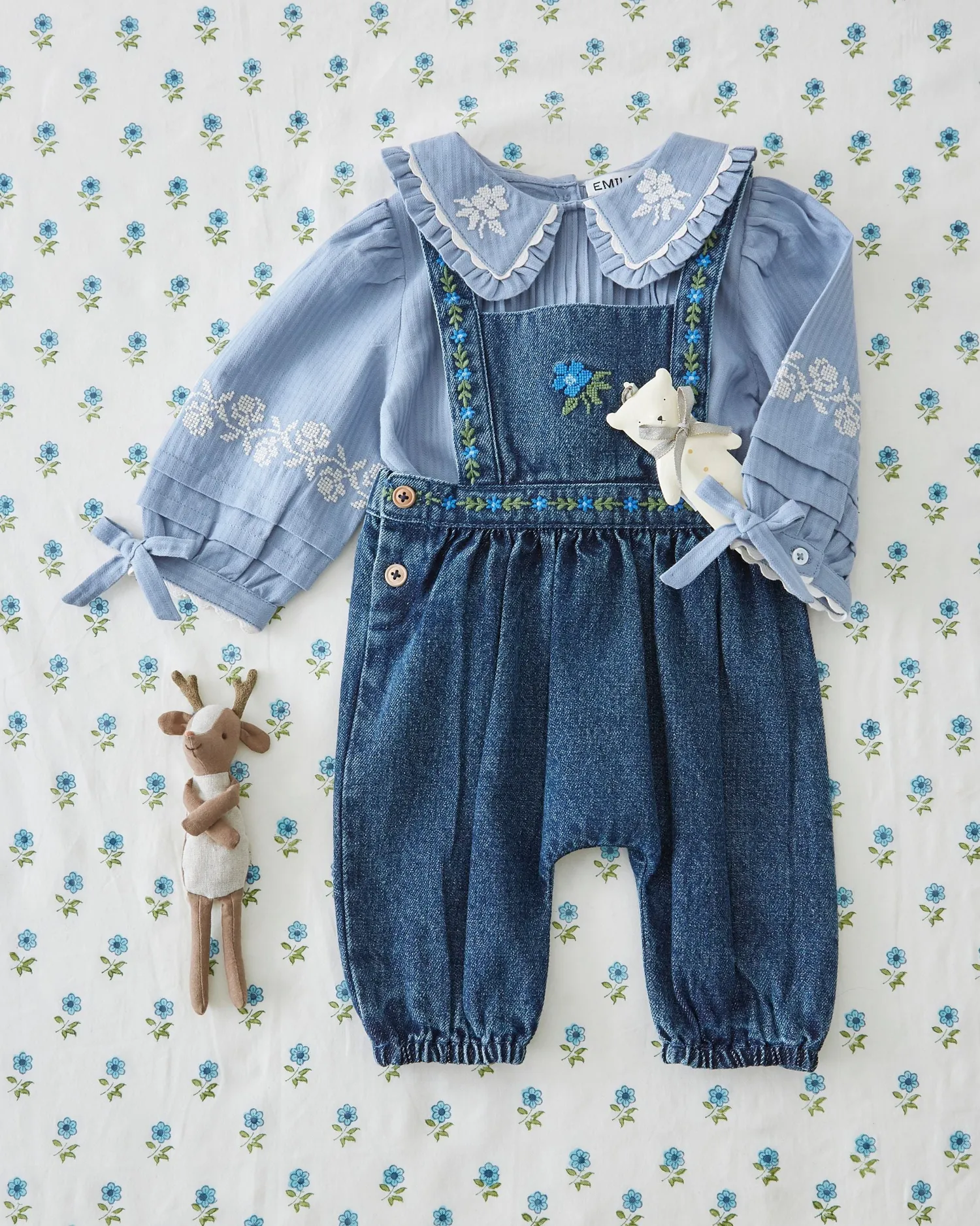Emile et Ida Blouse bluse blå bomuld broderi