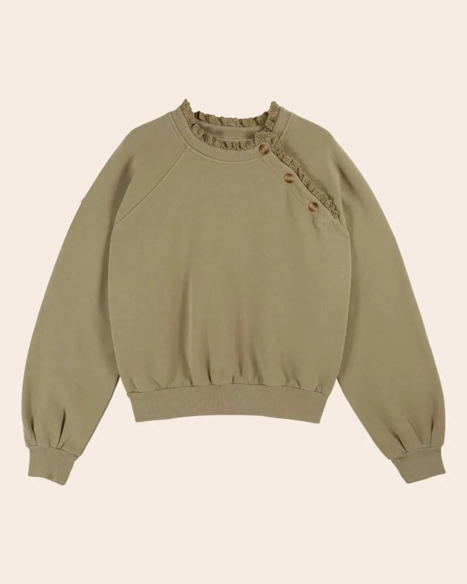 Emile et Ida Cherry sweatshirt kaki broderi økologisk bomuld