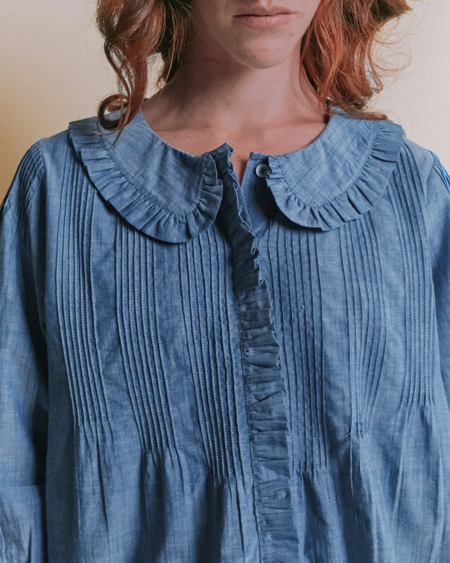 Emile et Ida Ella bluse chambray blå plisseret