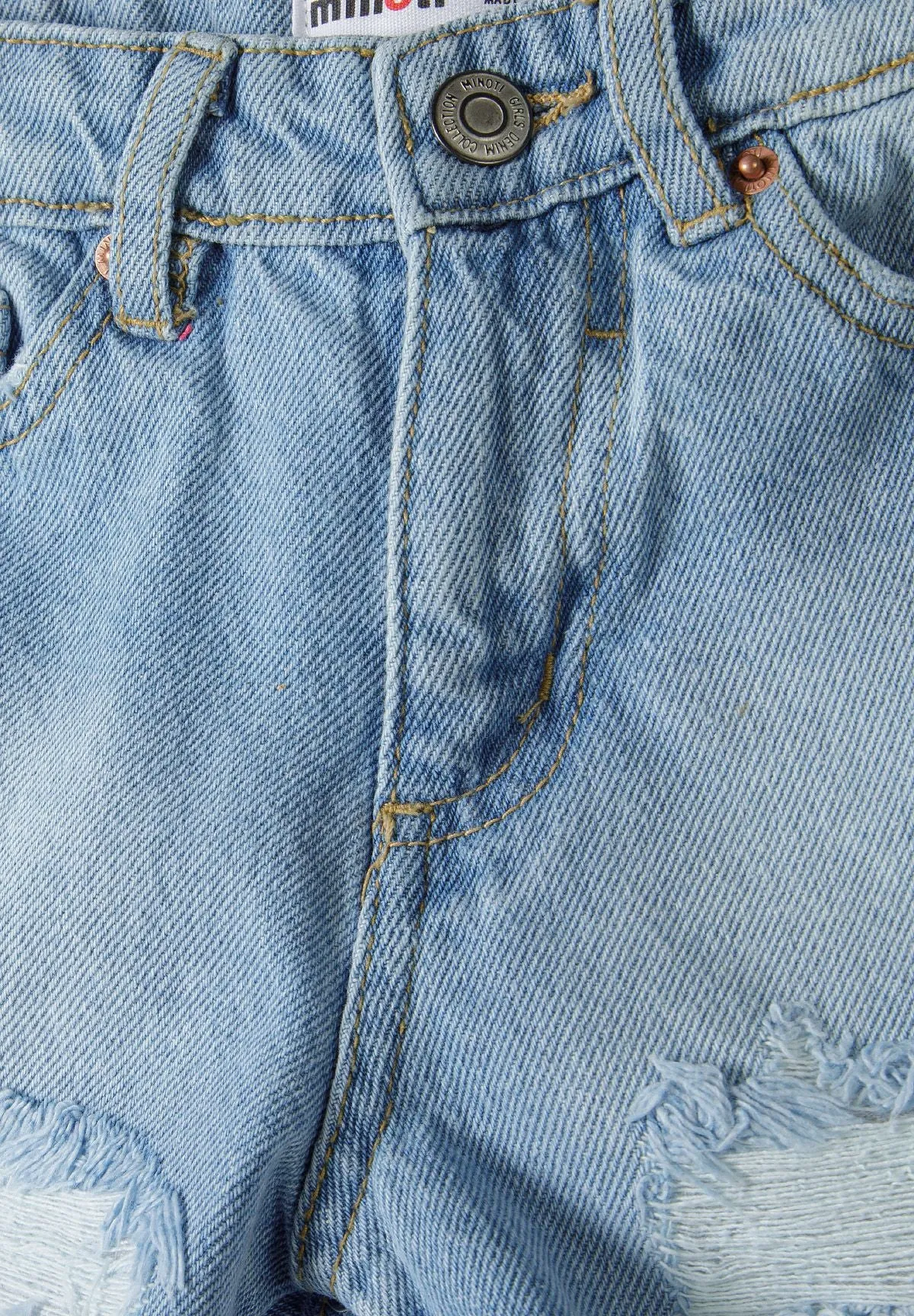Minoti 40386 denimshorts lyseblå frynser
