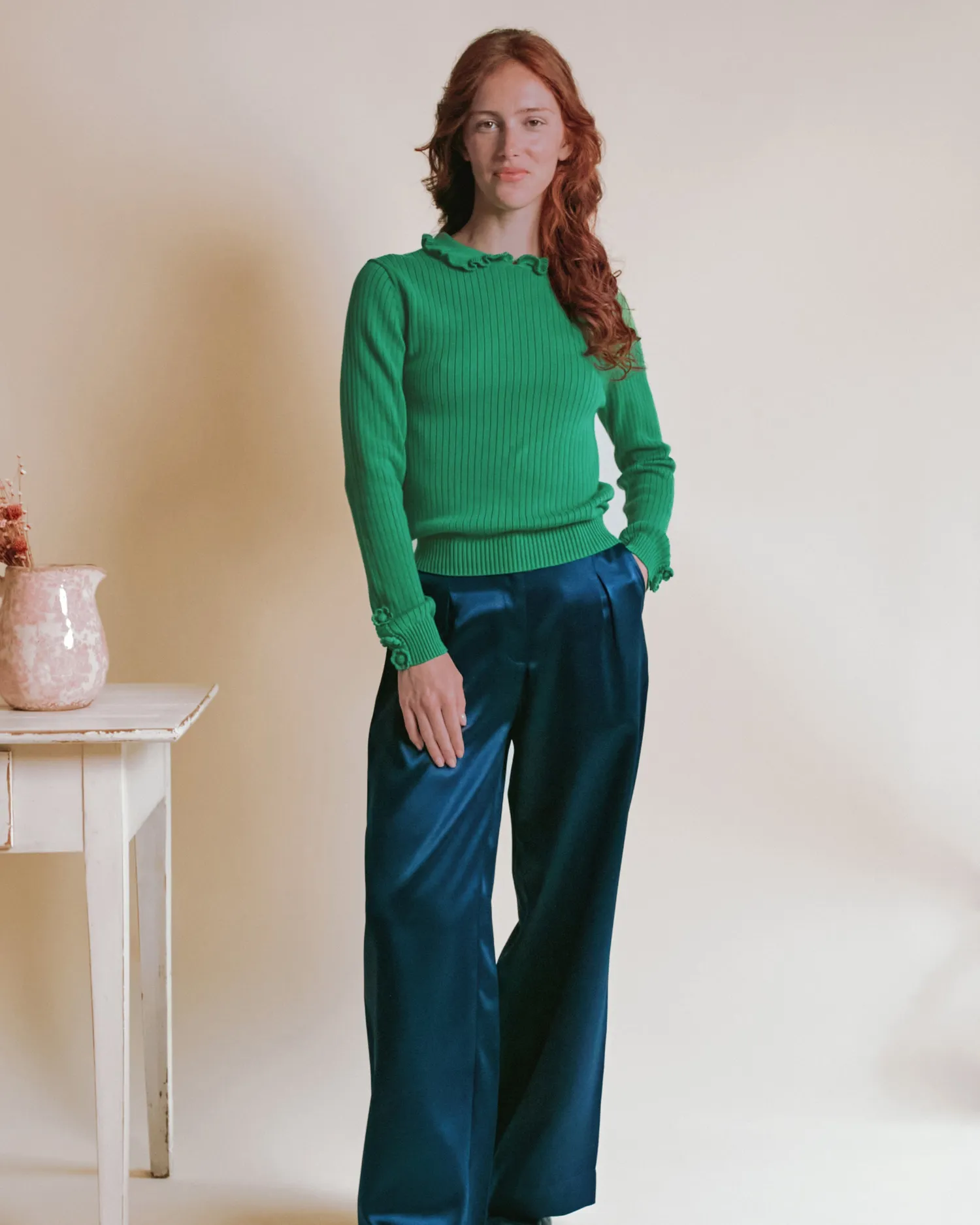 Emile et Ida Eliane pullover grøn rib flæsekrave