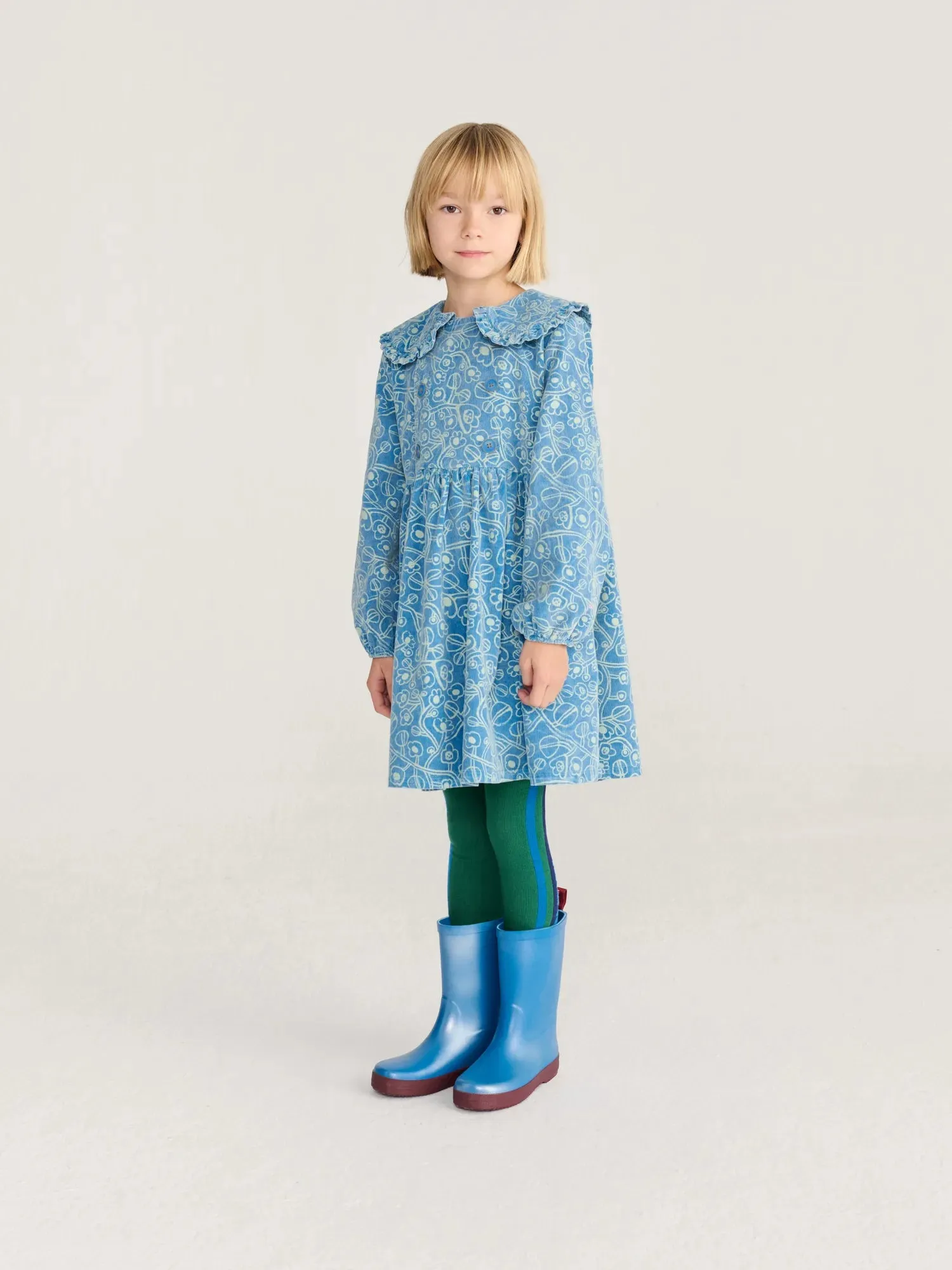 Bobo Choses Sketchy Flowers cordfløjl kjole 2-3Y blå