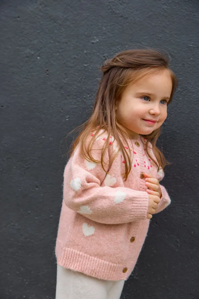 Bonton Pastel strikvest rosa hjerter babyuld