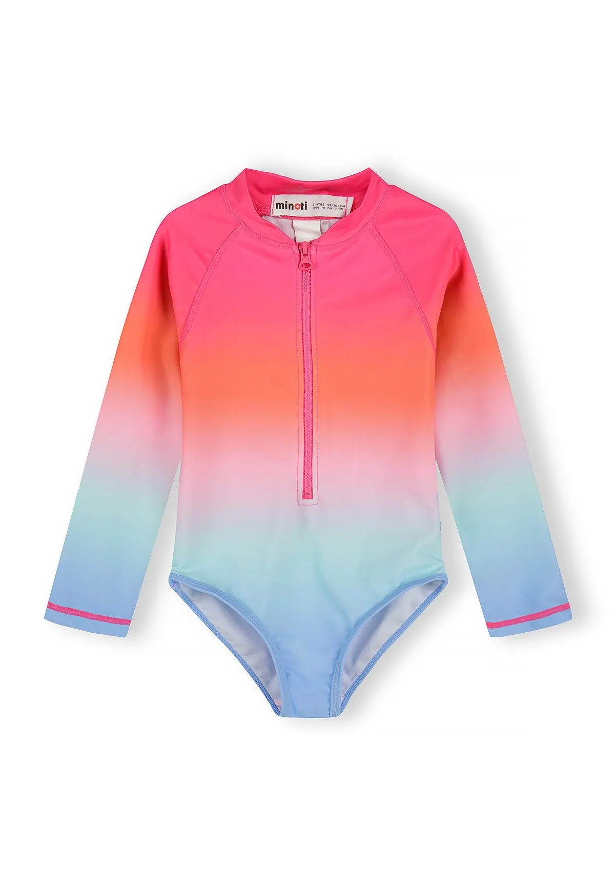 Minoti 44488 badedragt langærmet pink blå